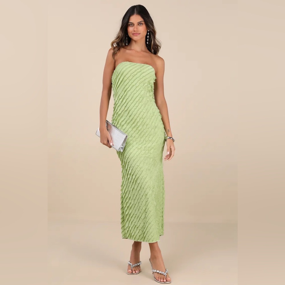 Lulus Faelyn Light Green Strapless Ruffled Midi Dress